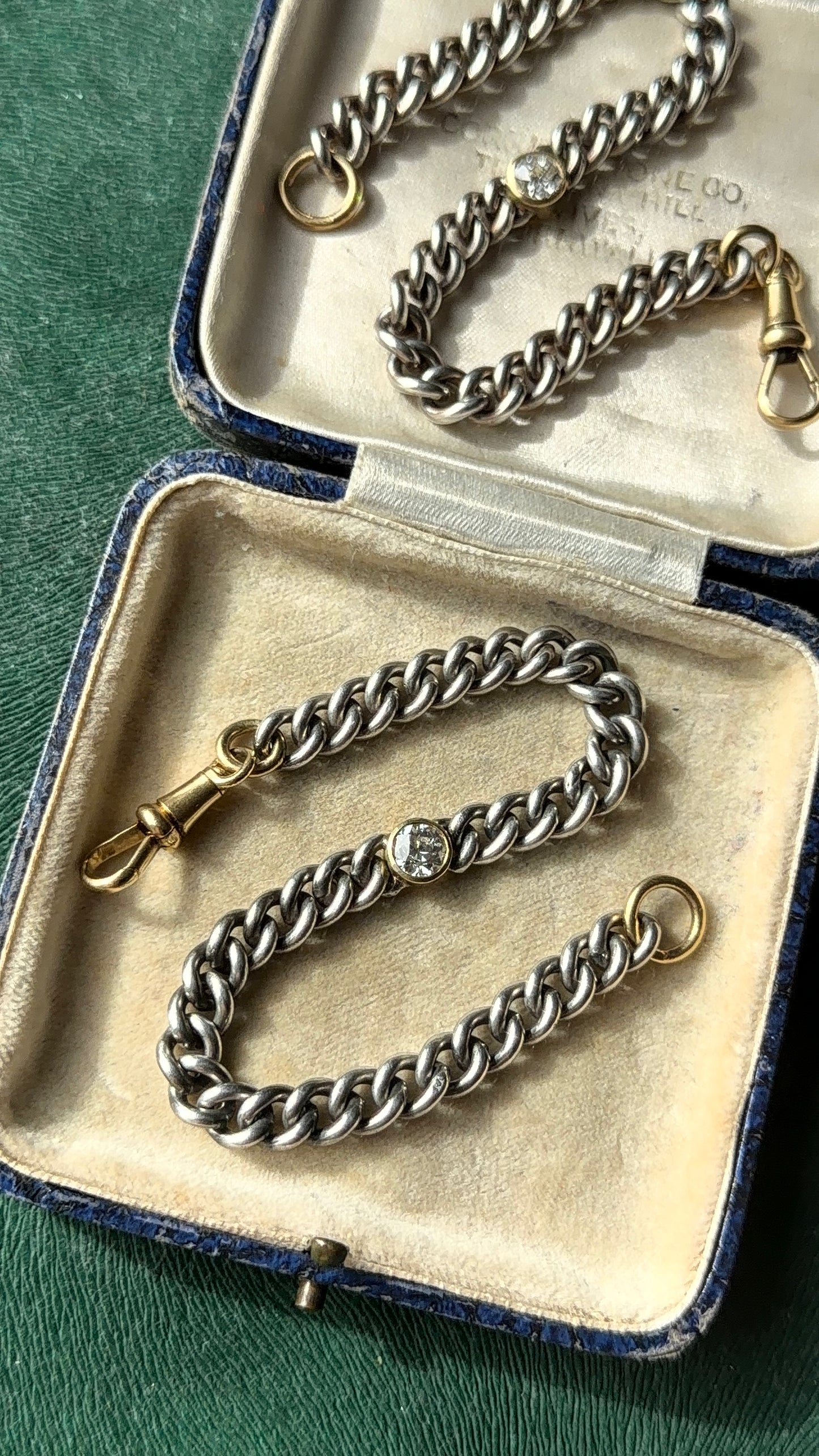 Diamond two tone curb bracelets