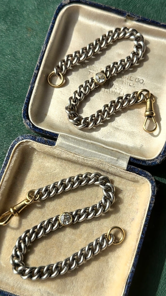 Diamond two tone curb bracelets