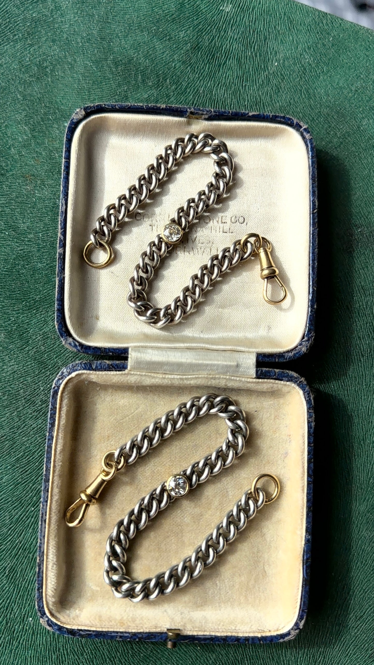 Diamond two tone curb bracelets