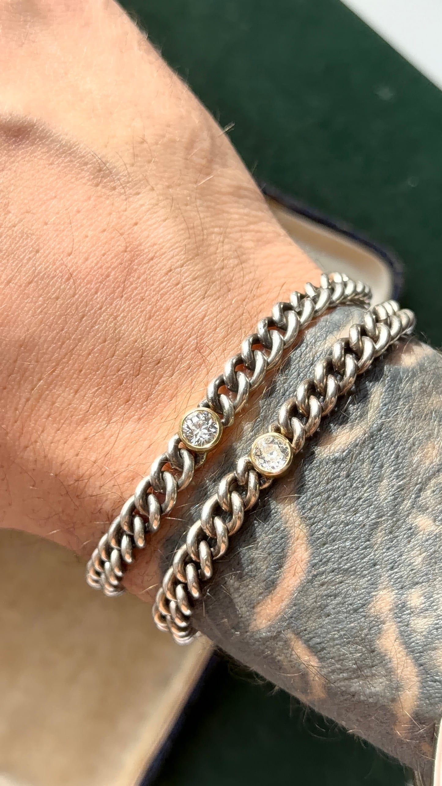 Diamond two tone curb bracelets